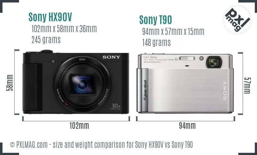 Sony HX90V vs Sony T90 size comparison