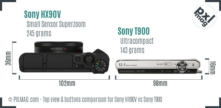 Sony HX90V vs Sony T900 top view buttons comparison