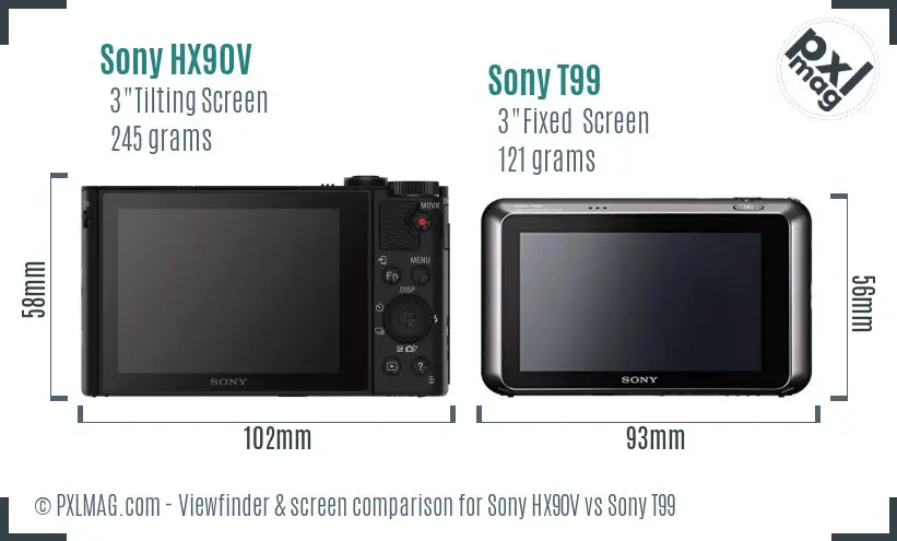 Sony HX90V vs Sony T99 Screen and Viewfinder comparison