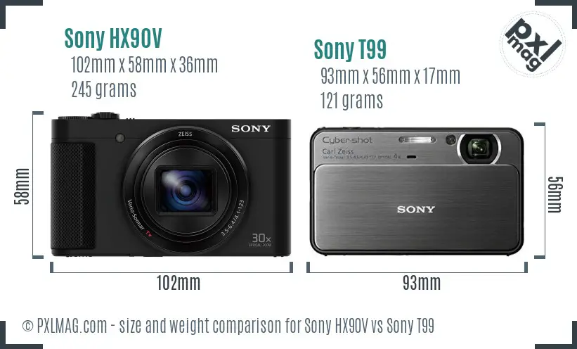 Sony HX90V vs Sony T99 size comparison
