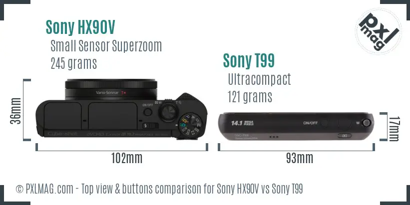 Sony HX90V vs Sony T99 top view buttons comparison