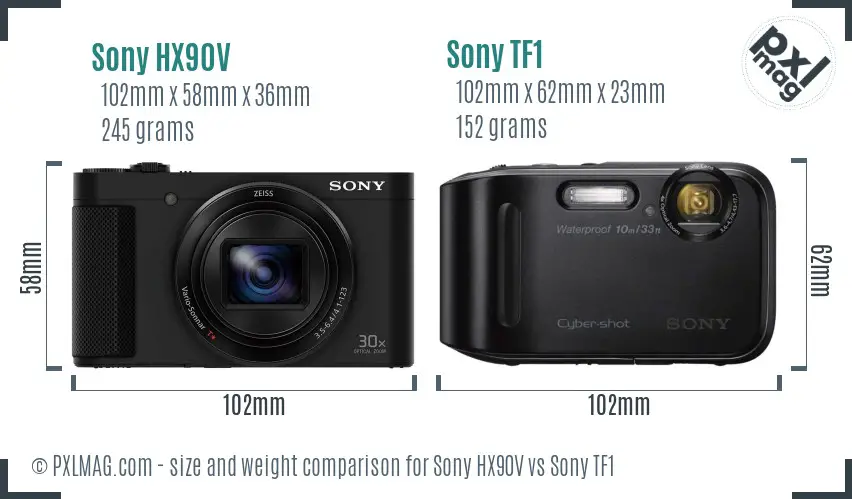 Sony HX90V vs Sony TF1 size comparison
