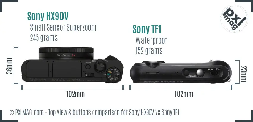 Sony HX90V vs Sony TF1 top view buttons comparison