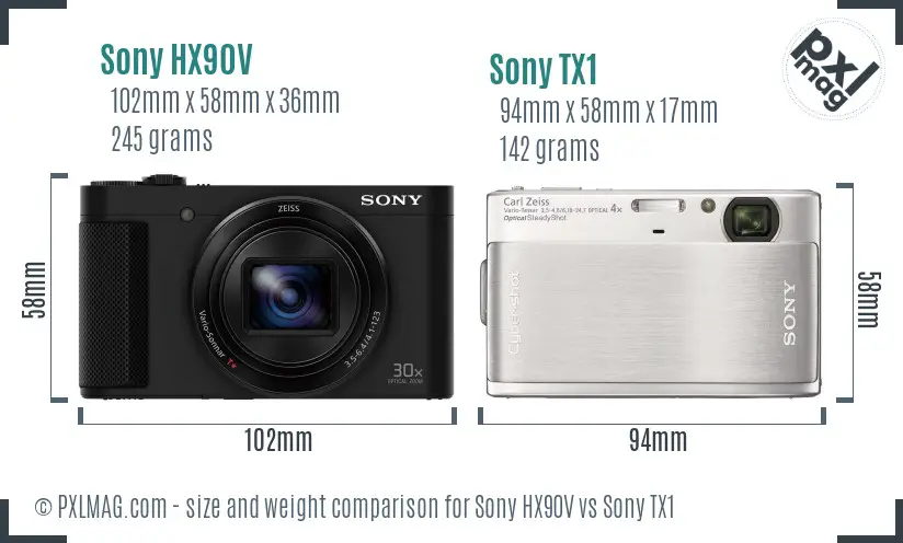 Sony HX90V vs Sony TX1 size comparison