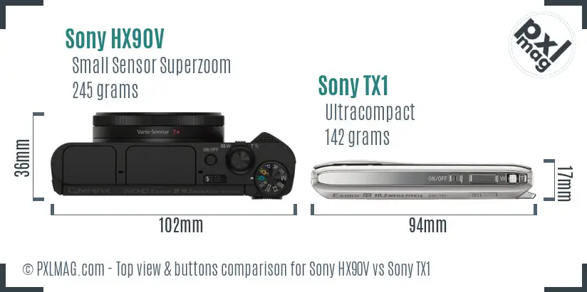 Sony HX90V vs Sony TX1 top view buttons comparison