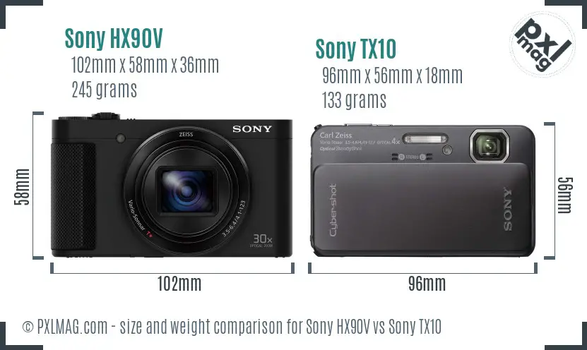 Sony HX90V vs Sony TX10 size comparison