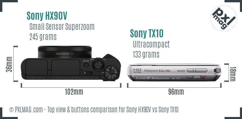 Sony HX90V vs Sony TX10 top view buttons comparison