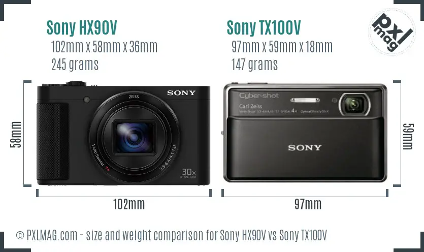 Sony HX90V vs Sony TX100V size comparison