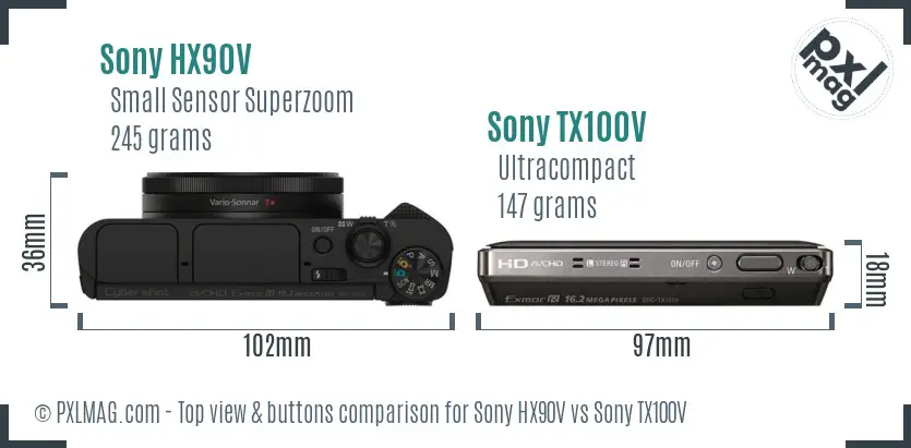 Sony HX90V vs Sony TX100V top view buttons comparison