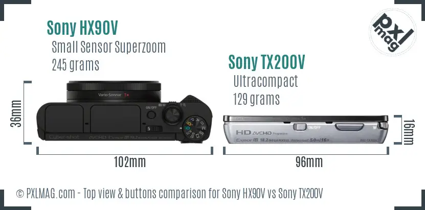 Sony HX90V vs Sony TX200V top view buttons comparison