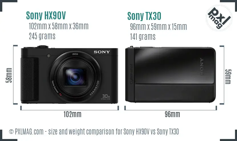 Sony HX90V vs Sony TX30 size comparison