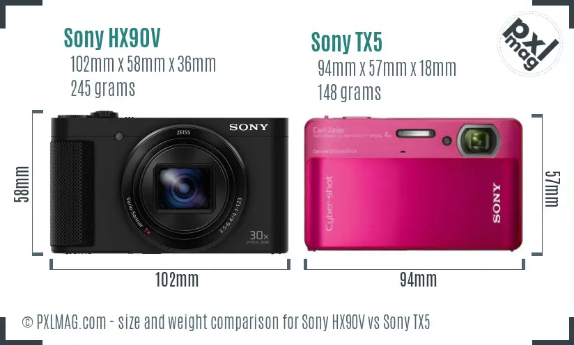 Sony HX90V vs Sony TX5 size comparison