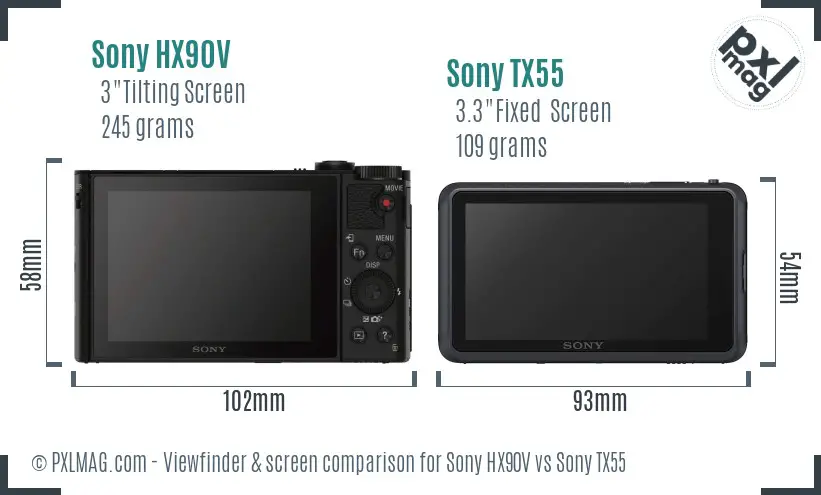 Sony HX90V vs Sony TX55 Screen and Viewfinder comparison