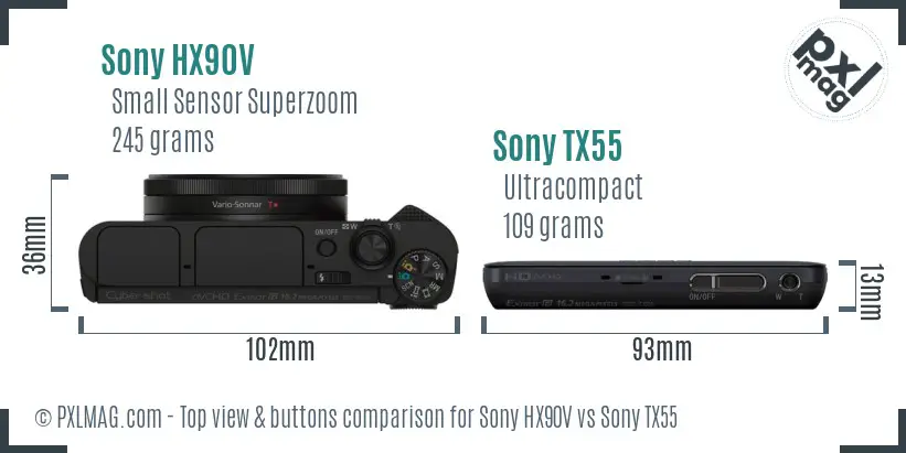 Sony HX90V vs Sony TX55 top view buttons comparison