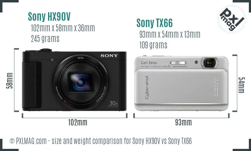 Sony HX90V vs Sony TX66 size comparison