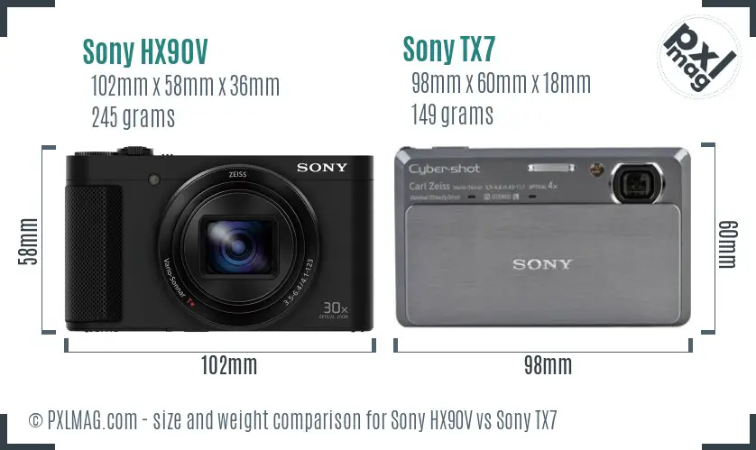 Sony HX90V vs Sony TX7 size comparison
