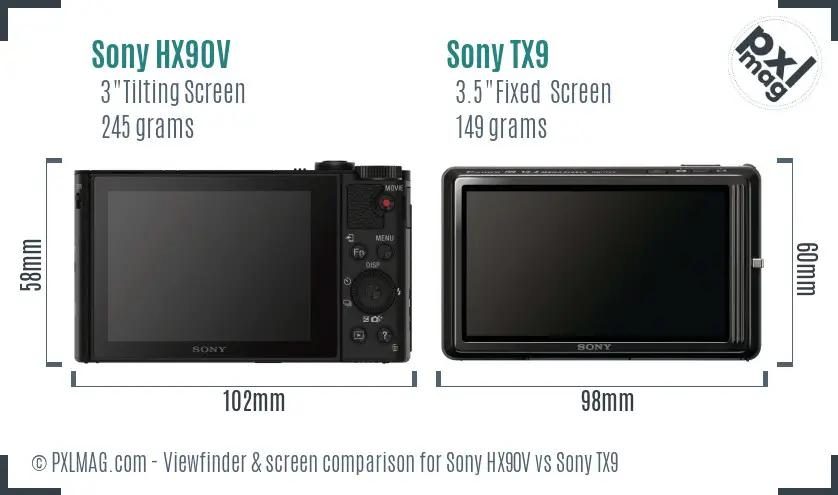 Sony HX90V vs Sony TX9 Screen and Viewfinder comparison