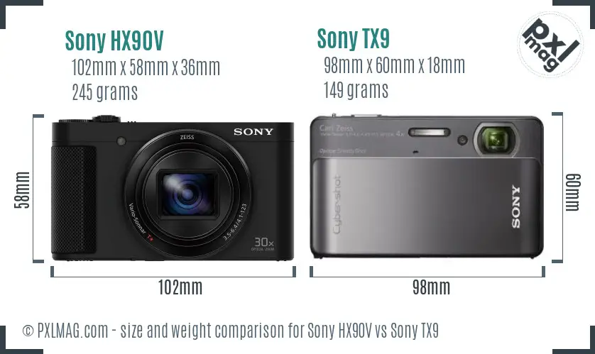 Sony HX90V vs Sony TX9 size comparison