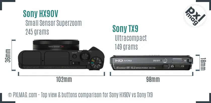 Sony HX90V vs Sony TX9 top view buttons comparison