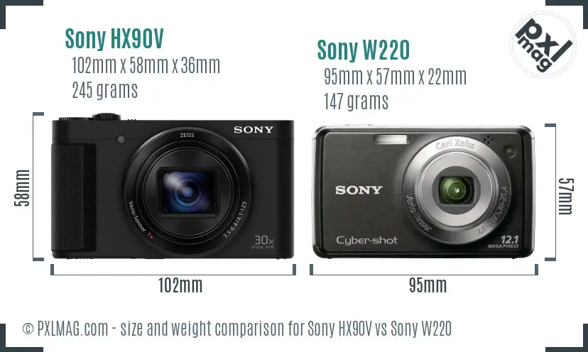 Sony HX90V vs Sony W220 size comparison