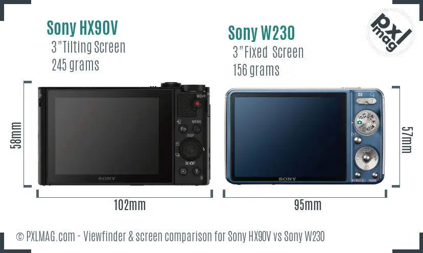 Sony HX90V vs Sony W230 Screen and Viewfinder comparison