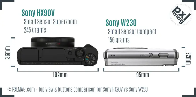 Sony HX90V vs Sony W230 top view buttons comparison