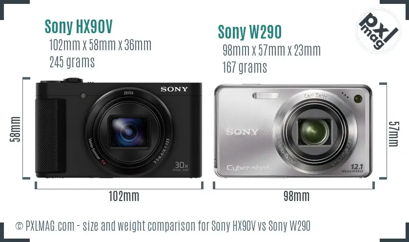 Sony HX90V vs Sony W290 size comparison