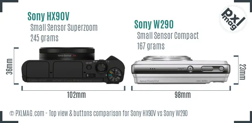 Sony HX90V vs Sony W290 top view buttons comparison