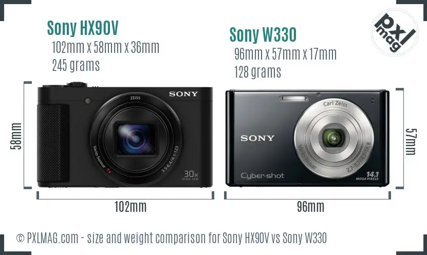 Sony HX90V vs Sony W330 size comparison