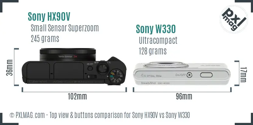 Sony HX90V vs Sony W330 top view buttons comparison