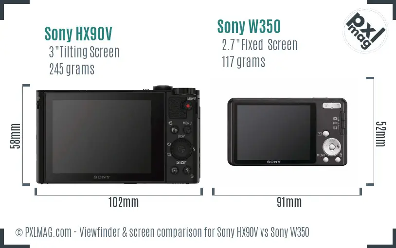 Sony HX90V vs Sony W350 Screen and Viewfinder comparison