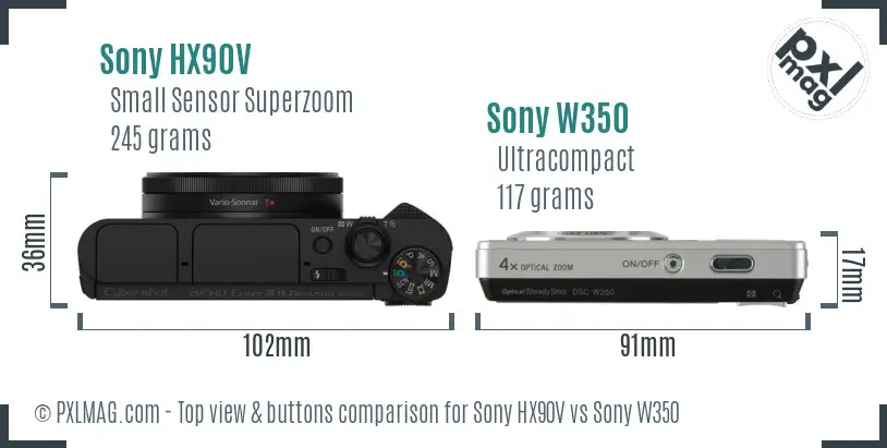 Sony HX90V vs Sony W350 top view buttons comparison