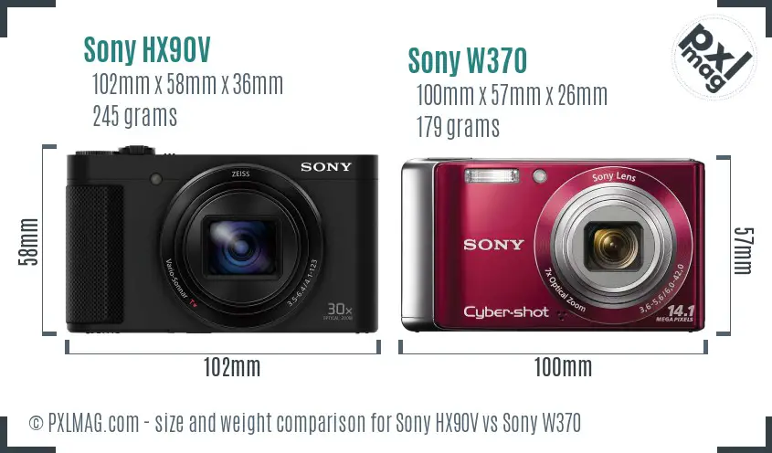 Sony HX90V vs Sony W370 size comparison