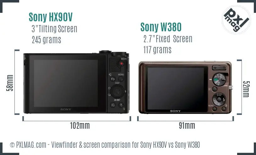Sony HX90V vs Sony W380 Screen and Viewfinder comparison