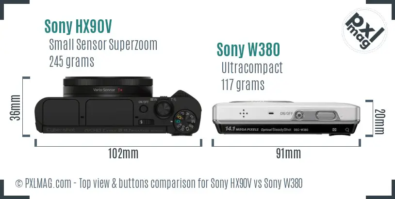 Sony HX90V vs Sony W380 top view buttons comparison