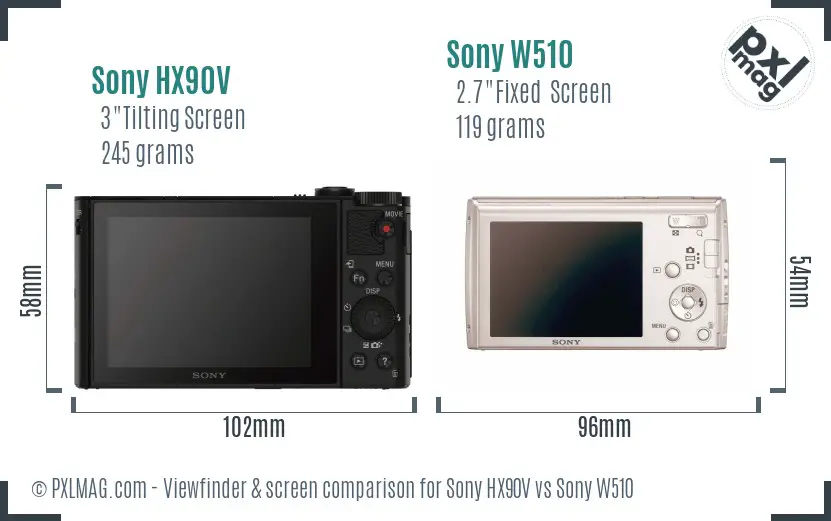 Sony HX90V vs Sony W510 Screen and Viewfinder comparison