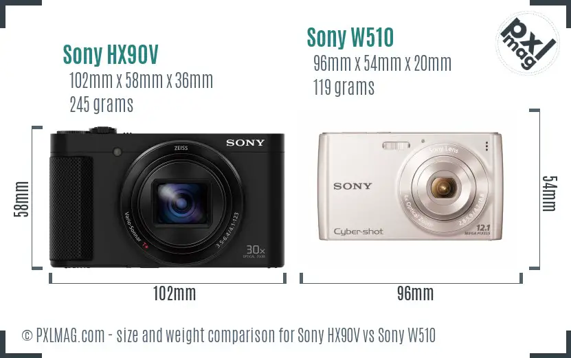 Sony HX90V vs Sony W510 size comparison