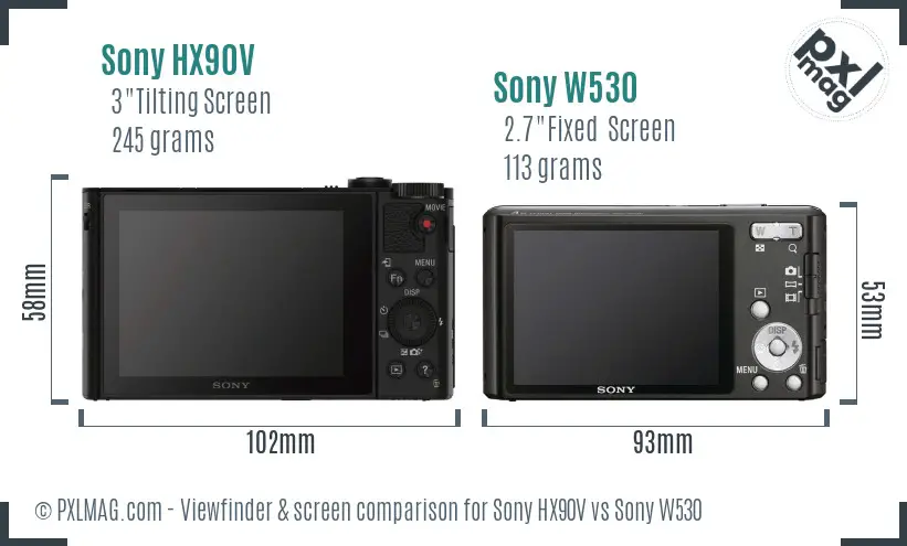 Sony HX90V vs Sony W530 Screen and Viewfinder comparison