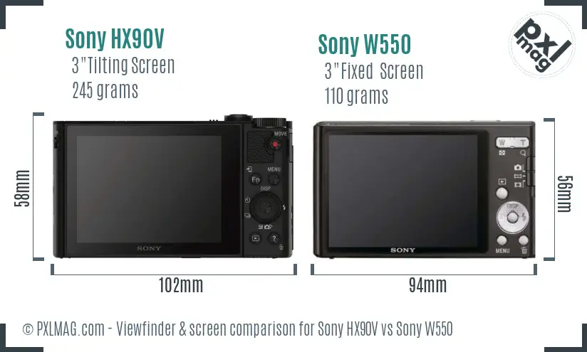 Sony HX90V vs Sony W550 Screen and Viewfinder comparison