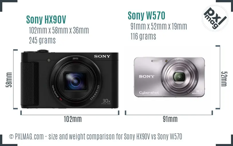 Sony HX90V vs Sony W570 size comparison