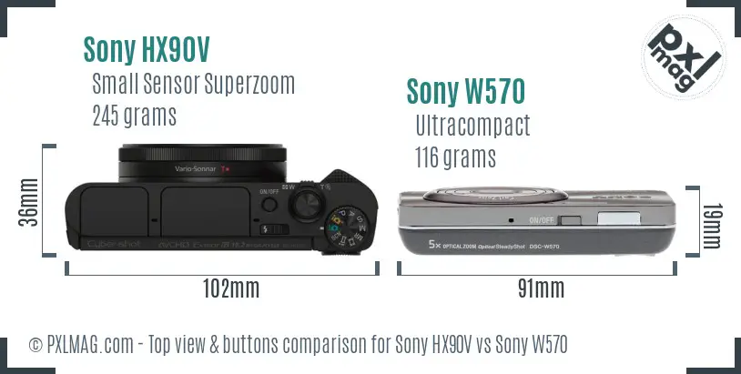 Sony HX90V vs Sony W570 top view buttons comparison