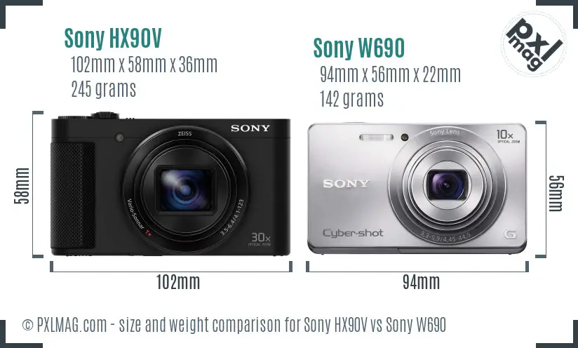 Sony HX90V vs Sony W690 size comparison