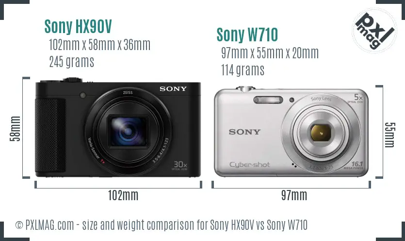 Sony HX90V vs Sony W710 size comparison