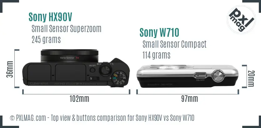 Sony HX90V vs Sony W710 top view buttons comparison