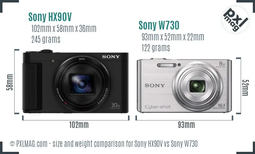 Sony HX90V vs Sony W730 size comparison