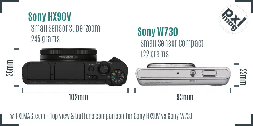 Sony HX90V vs Sony W730 top view buttons comparison