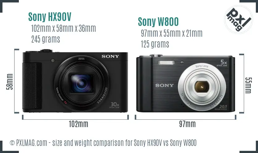 Sony HX90V vs Sony W800 size comparison