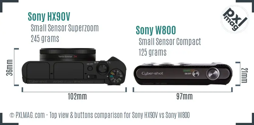 Sony HX90V vs Sony W800 top view buttons comparison