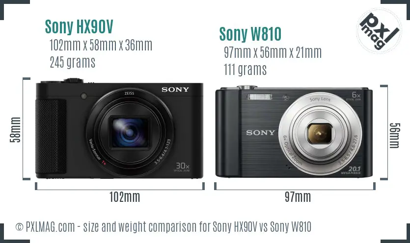 Sony HX90V vs Sony W810 size comparison