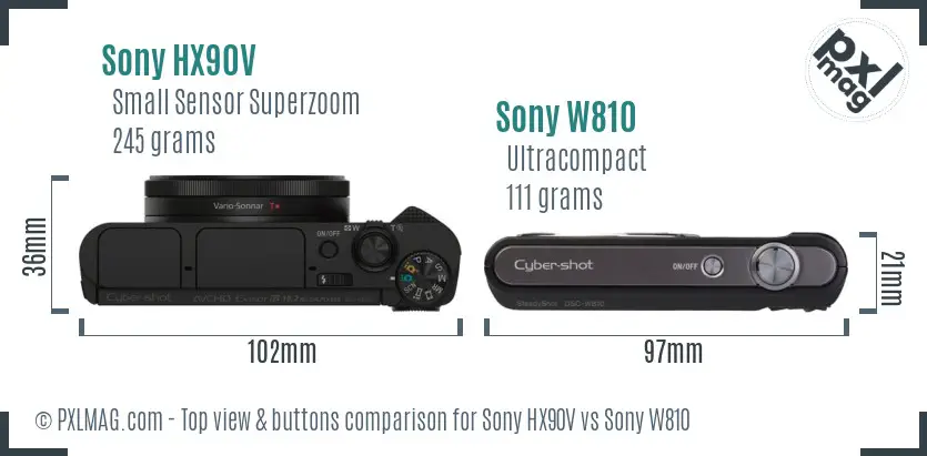 Sony HX90V vs Sony W810 top view buttons comparison